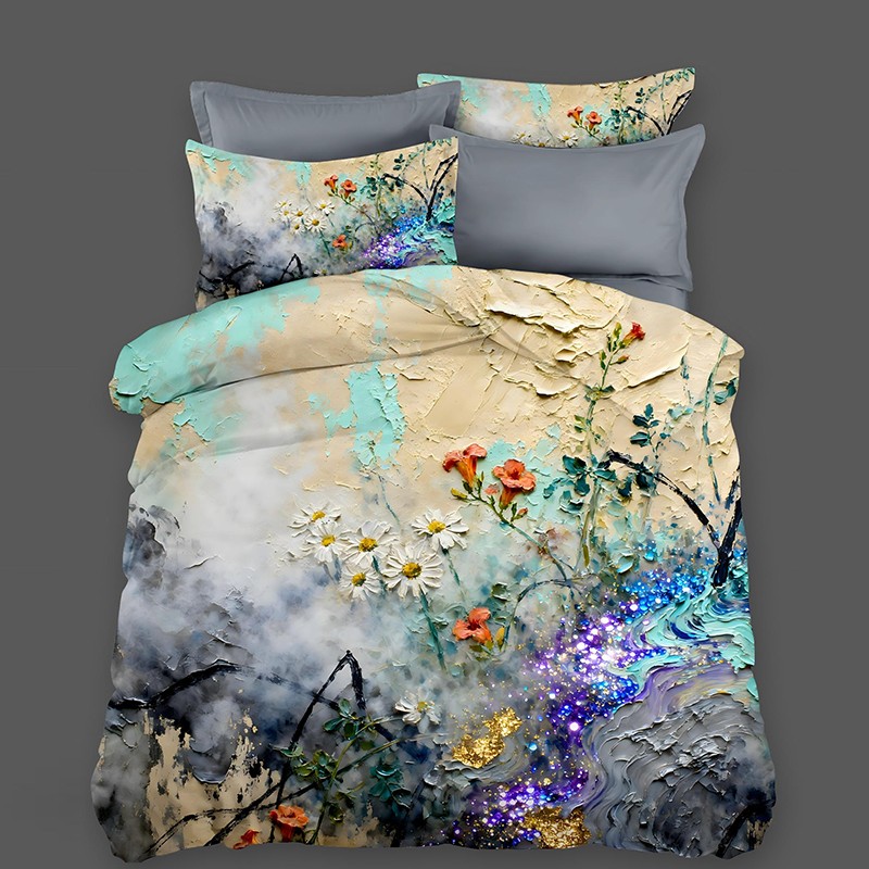 ‌5D Oil-Painting Effect Digital Print Bedding Set - ‌Daisy & Wildflower
