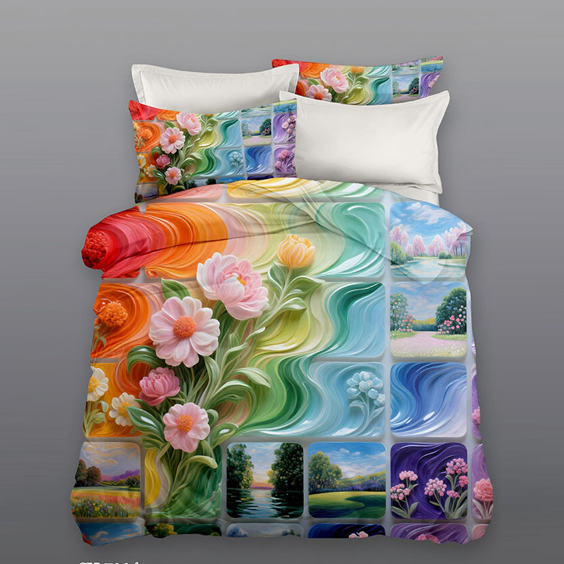 ‌5D Floral Digital Print Bedding Set -Floral & Landscape