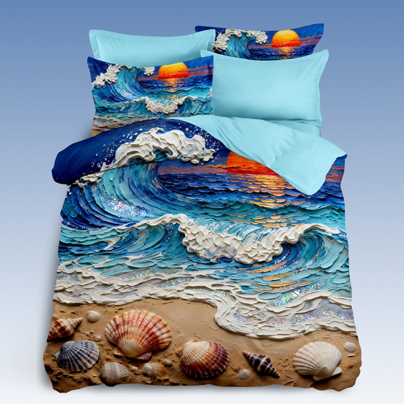 5D Oil-Painting Effect Bedding Set - Ocean Sunset