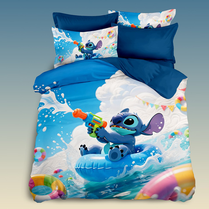 Cartoon 5D Digital Printed Bed Set with Fun Water Gun Design Featuring a Playful Character for an Exciting Bedroom Look