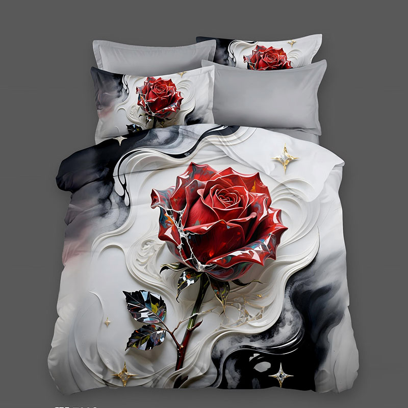 5D Floral Digital Print Bedding Set - ‌Red Rose