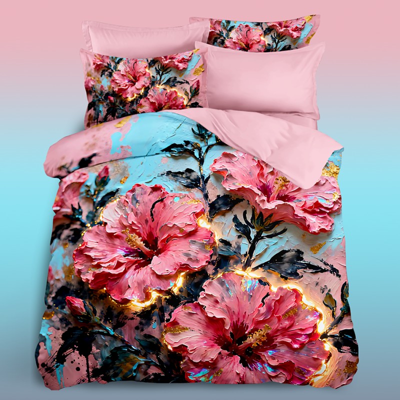 5D Oil-Painting Effect Bedding Set -Hibiscus Flower