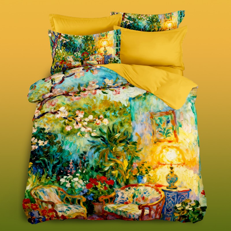 5D Oil-Painting Effect Bedding Set -Back Garden