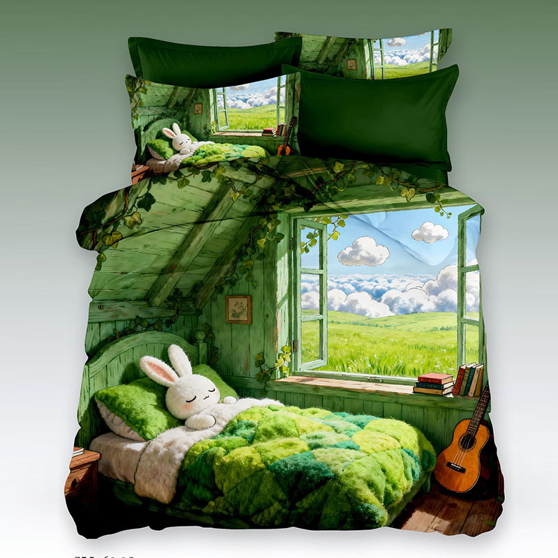 5D Cartoon Digital Printed Bed Sheet Set-‌Dreamland Rabbit