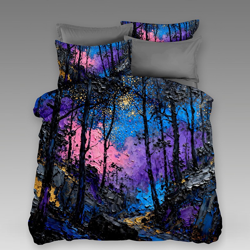 ‌5D Oil-Painting Effect Digital Print Bedding Set - ‌Forest Twilight