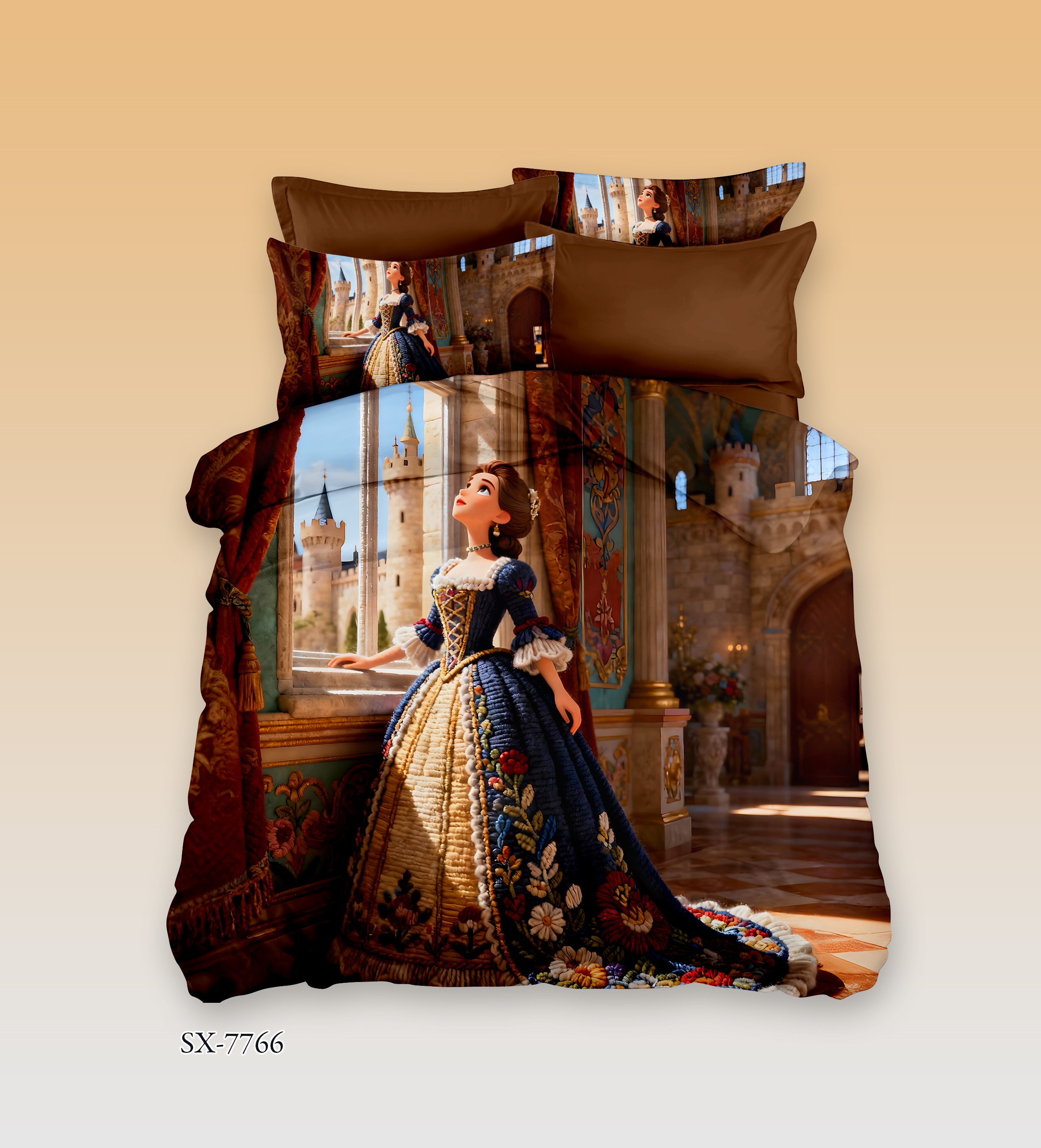 Medieval Princess 5D Digital Printed Bed Sheet Set with Castle Window Dreamer