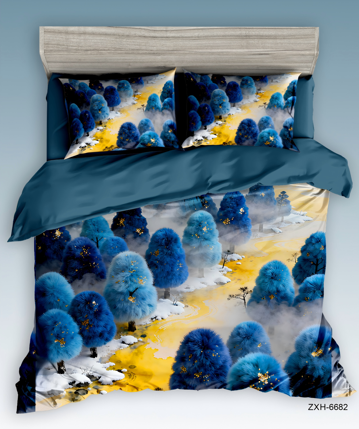 5D Floral Digital Print Bedding Set - ‌Blue Snowy Forest