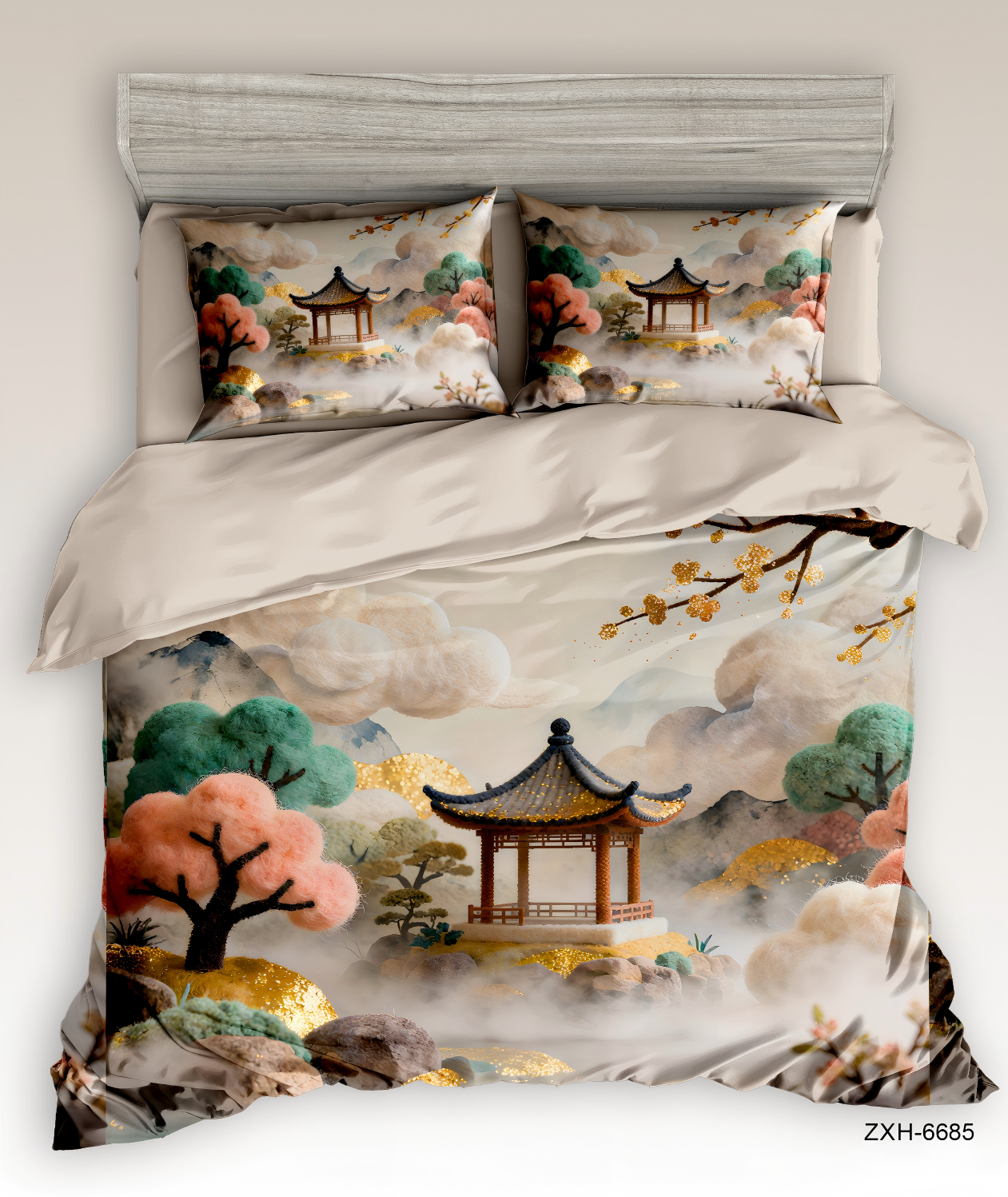 5D Floral Digital Print Bedding Set - ‌Chinese Landscape