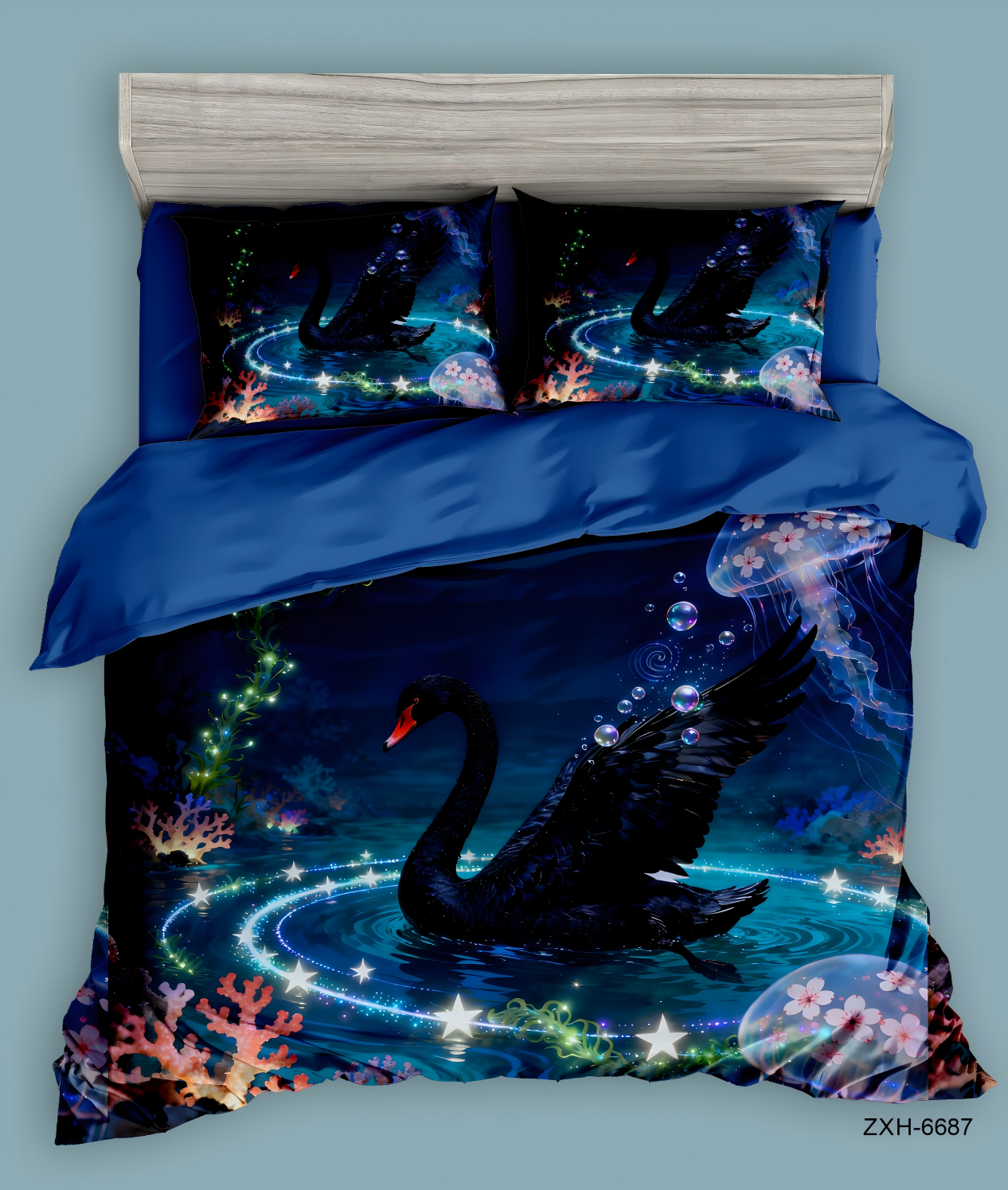 5D Floral Digital Print Bedding Set - ‌Black Swan