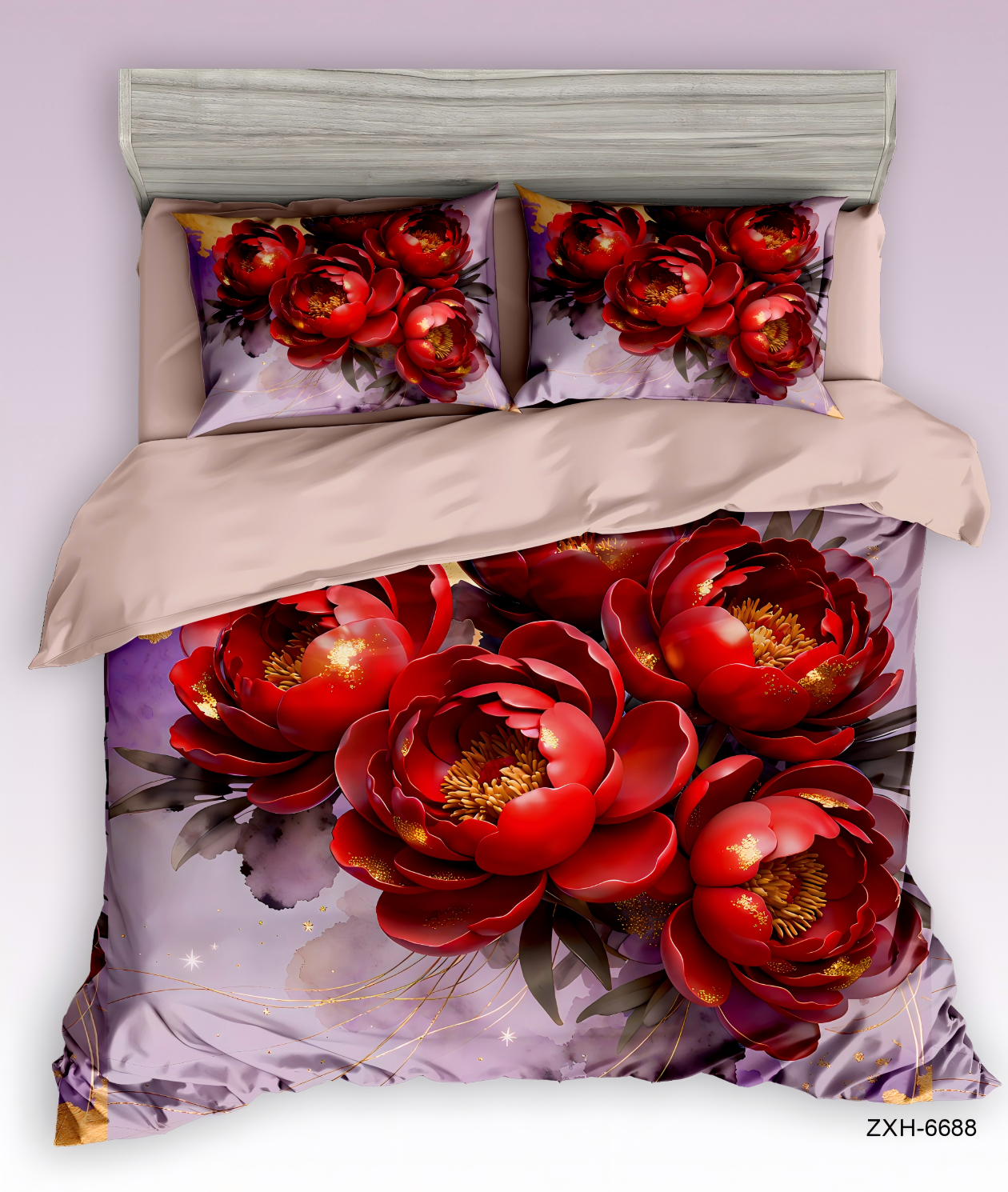 5D Floral Digital Print Bedding Set - ‌Red Peony