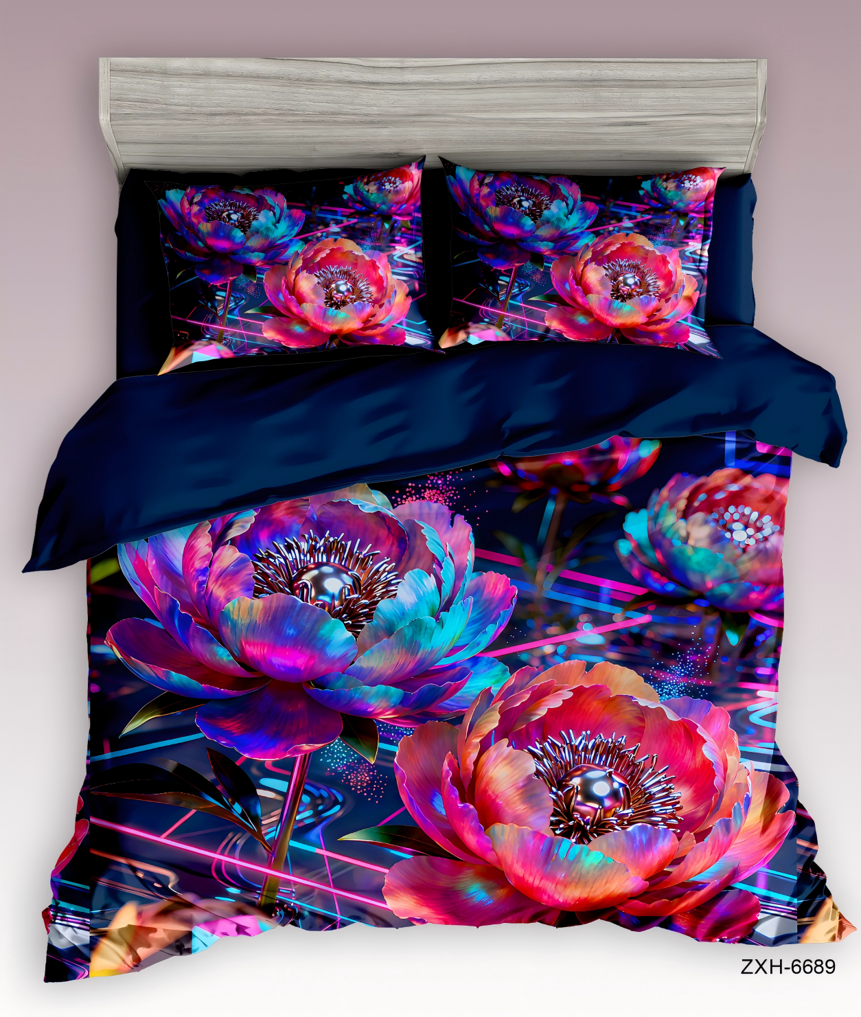 5D Floral Digital Print Bedding Set - ‌Neon Peony