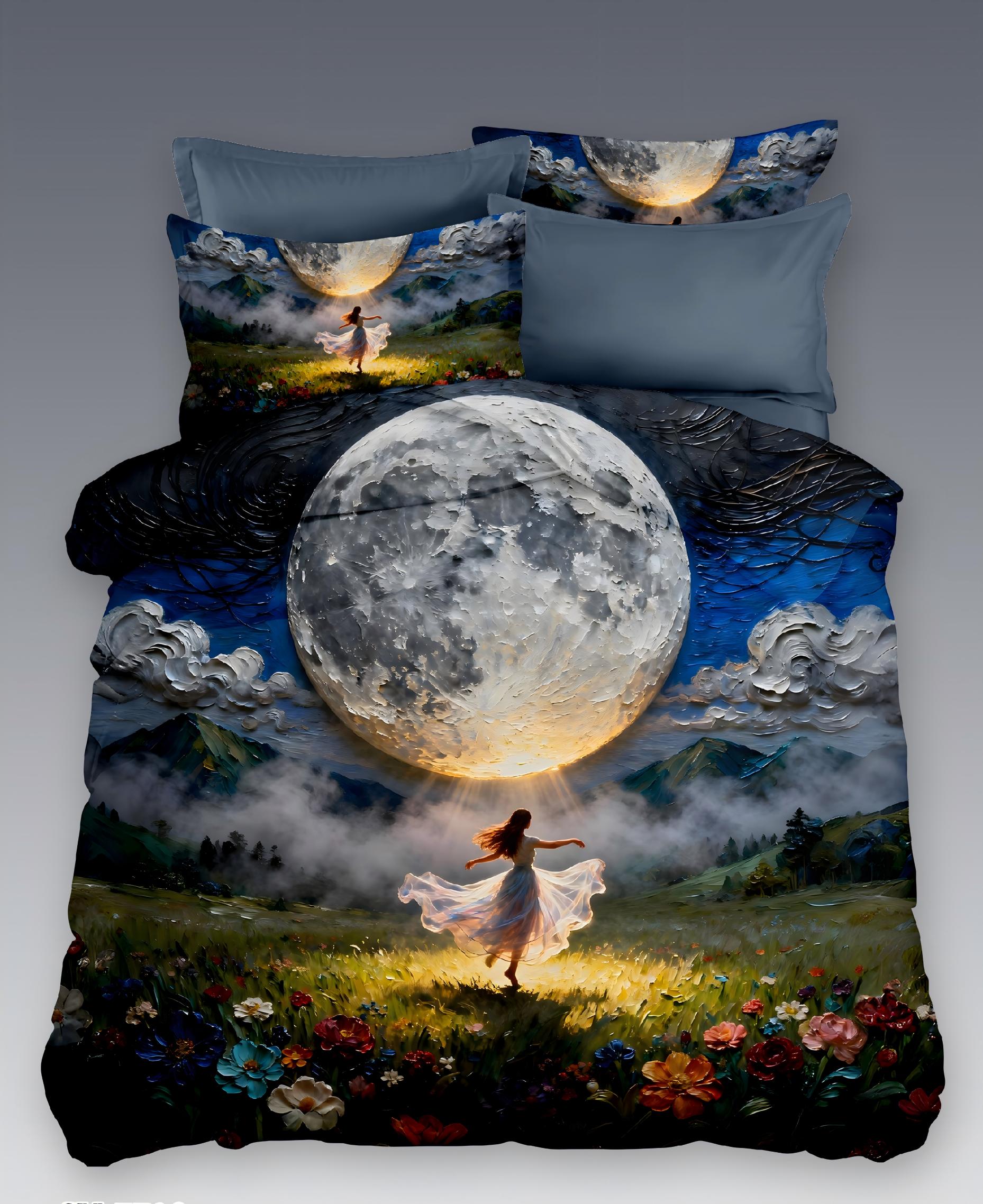 5D Oil-Painting Effect Digital Print Bedding Set - ‌Moonlight Dance