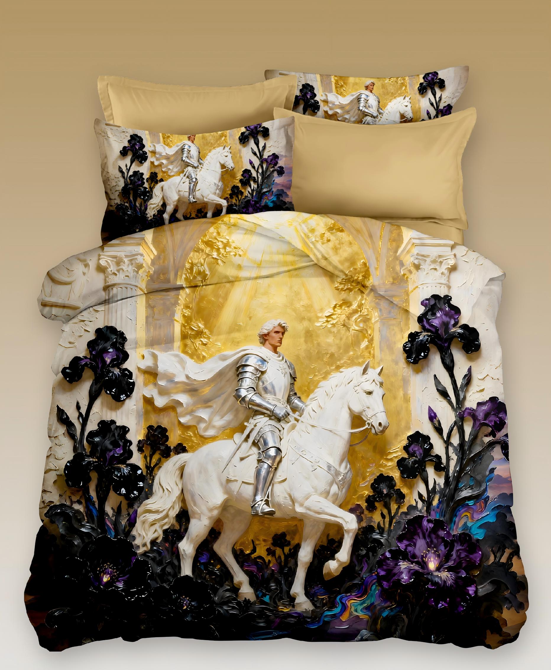 5D Oil-Painting Effect Digital Print Bedding Set - ‌Knight on White Horse