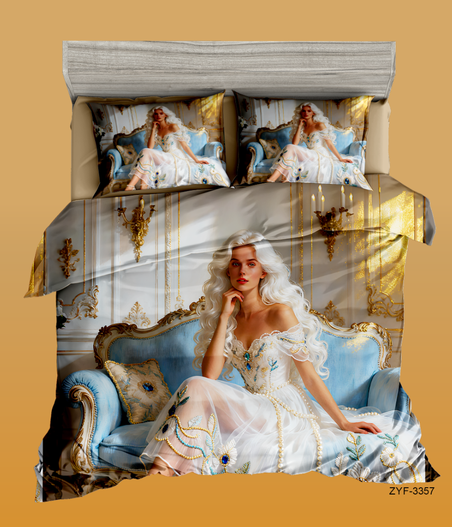 5D Cartoon Princess Elegance Digital Printed Bed Sheet Set with Ethereal Woman