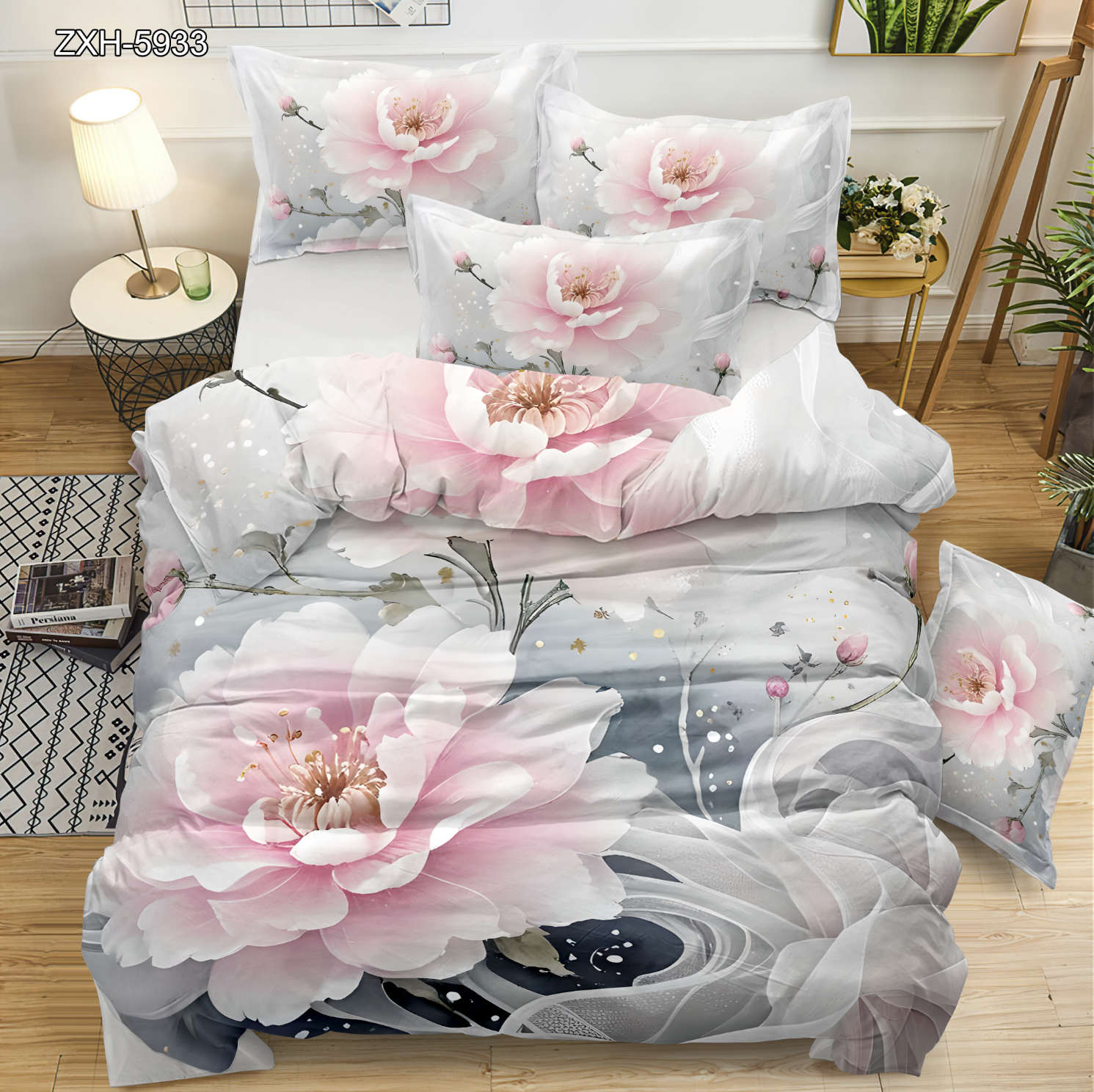 5D Floral Digital Print Bedding Set - ‌Pink Peony
