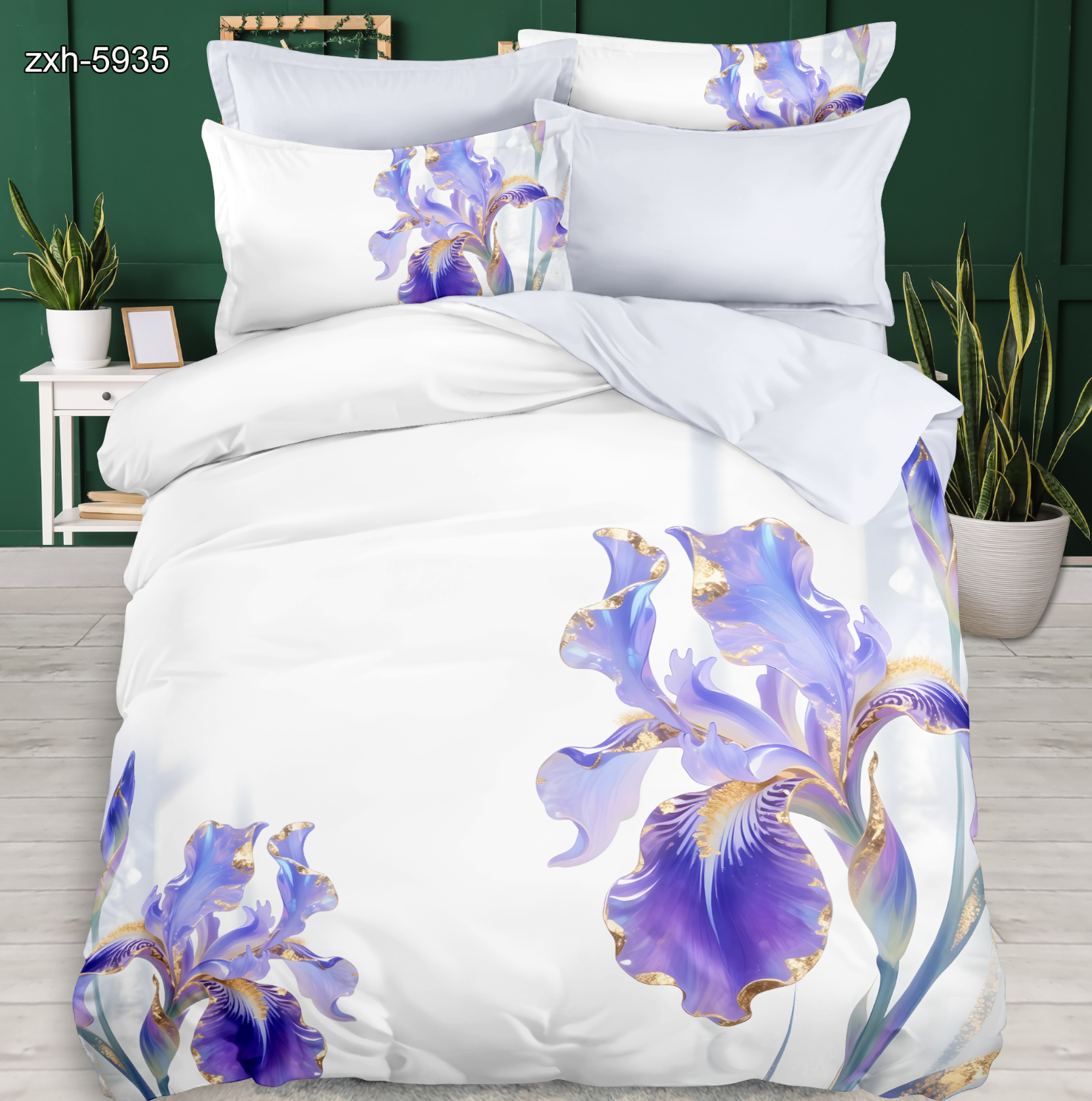 5D Floral Digital Print Bedding Set - ‌Purple Iris