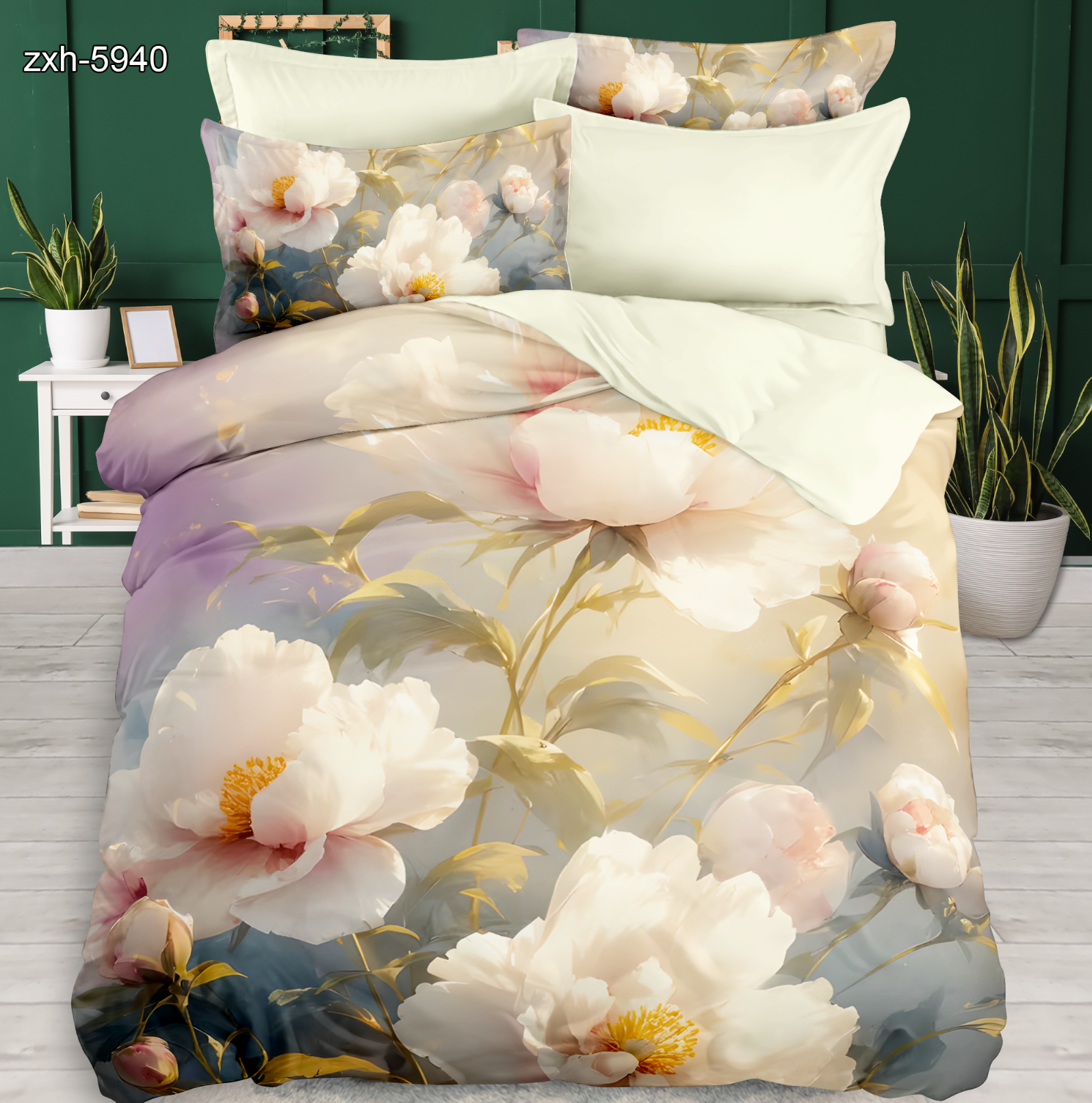 5D Floral Digital Print Bedding Set - ‌Peony Harmony