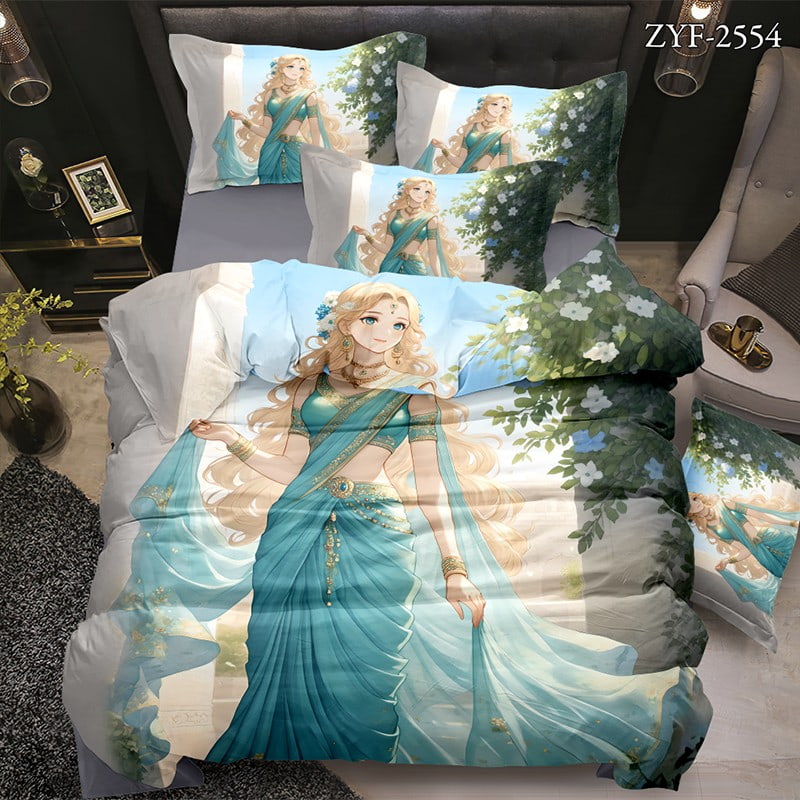 7D Digital Printed Bed Sheet Set with Elegant Fantasy Princess Theme