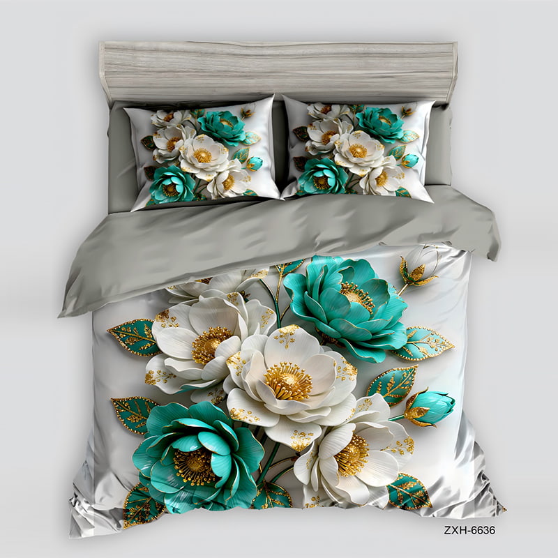 5D Floral Digital Print Bedding Set - ‌Emerald Bloom Luxury