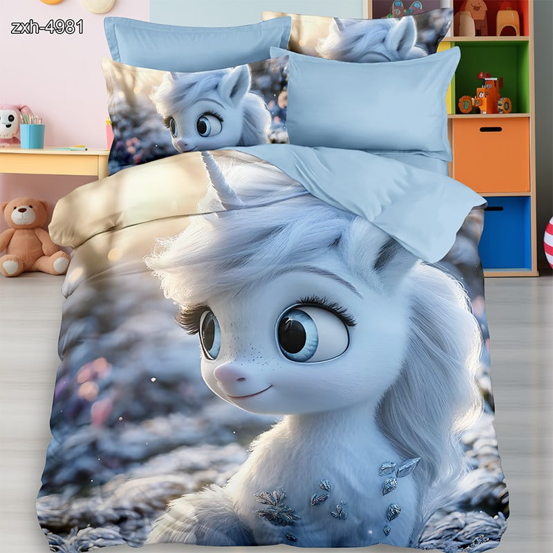 7D Digital Printed Bed Sheet Set With Cute Fantasy Unicorn Theme