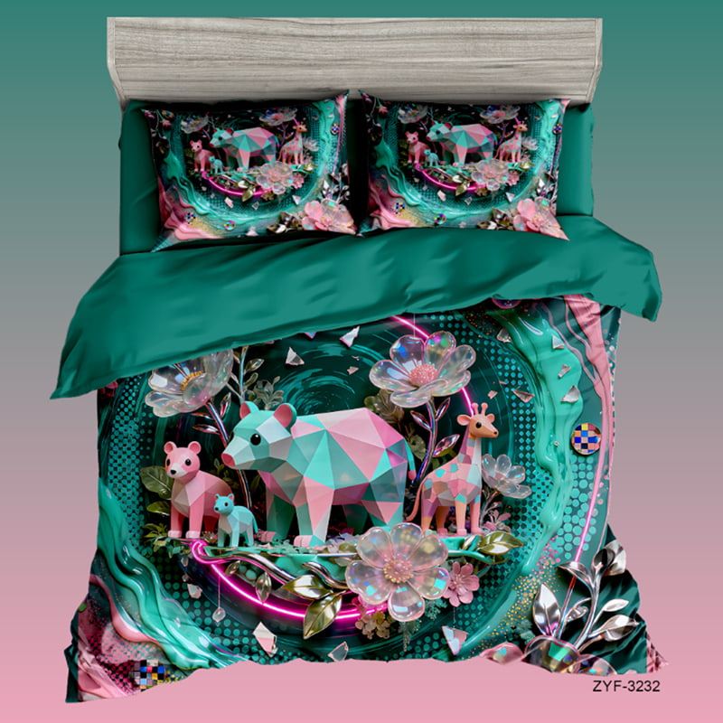 7D Digital Printed Bed Sheet Set with Geometric Animal and Floral Fantasy Theme