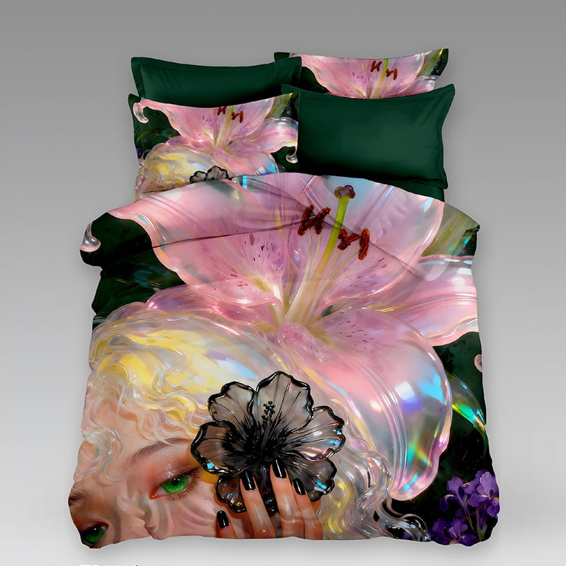5D Floral Digital Print Bedding Set - ‌Dreamy Lily Muse