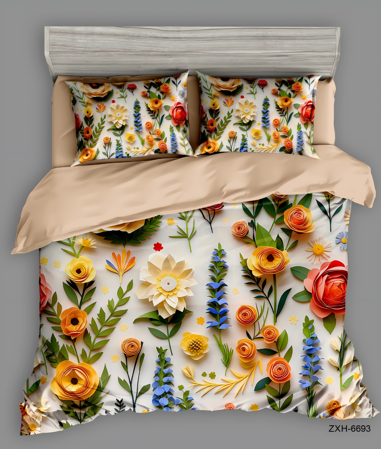 5D Digital Print Bedding Set-Vibrant Paper Flower Bouquet‌