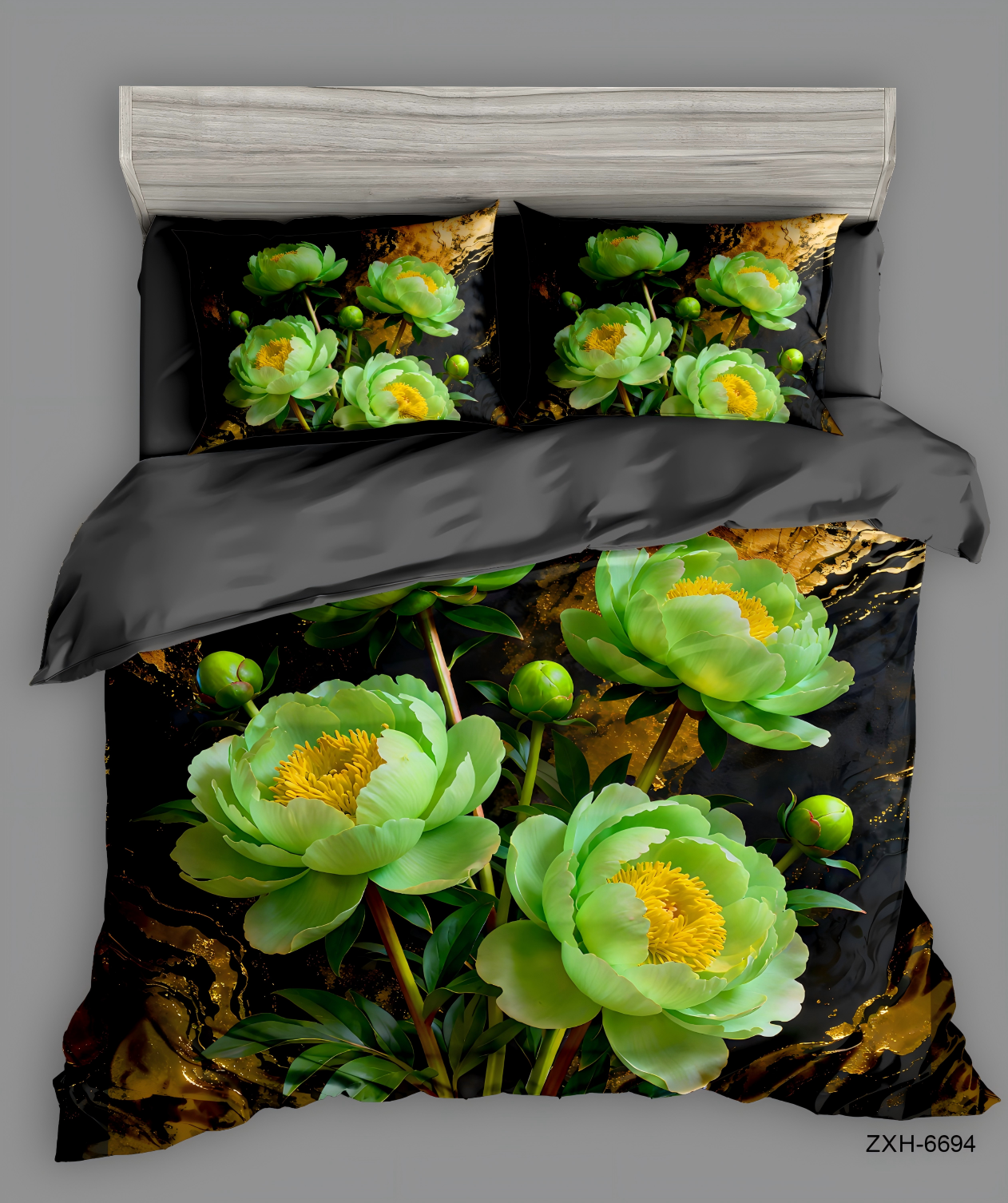 5D Digital Print Bedding Set-Luxurious Green Peony Bouquet