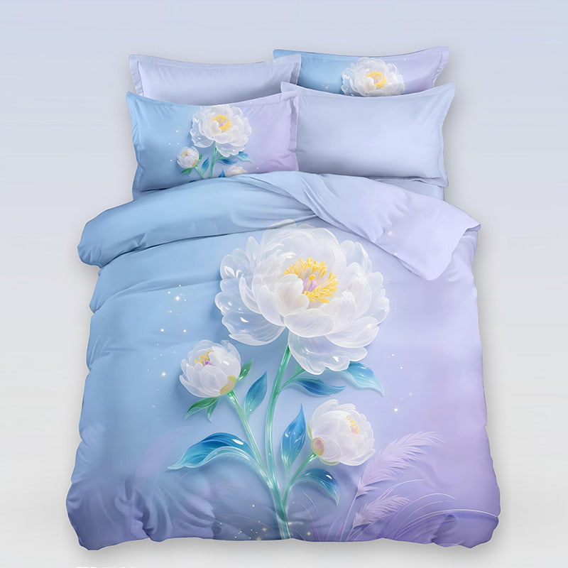 5D Floral Digital Print Bedding Set - ‌White Peony