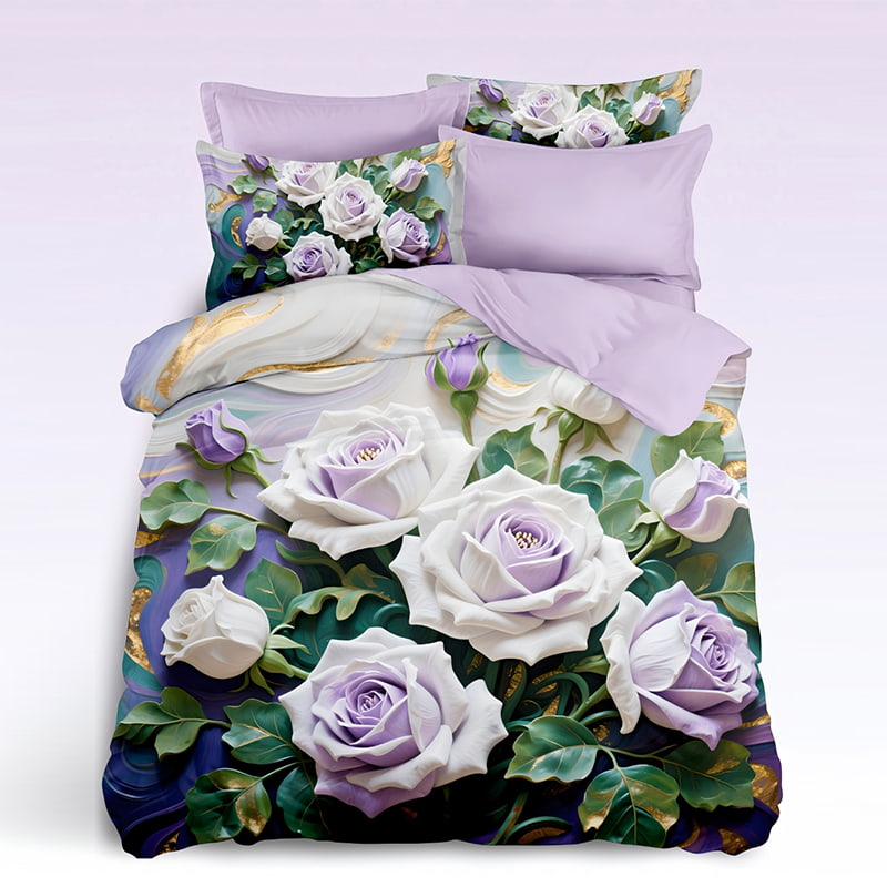5D Floral Digital Print Bedding Set - ‌Lavender Rose