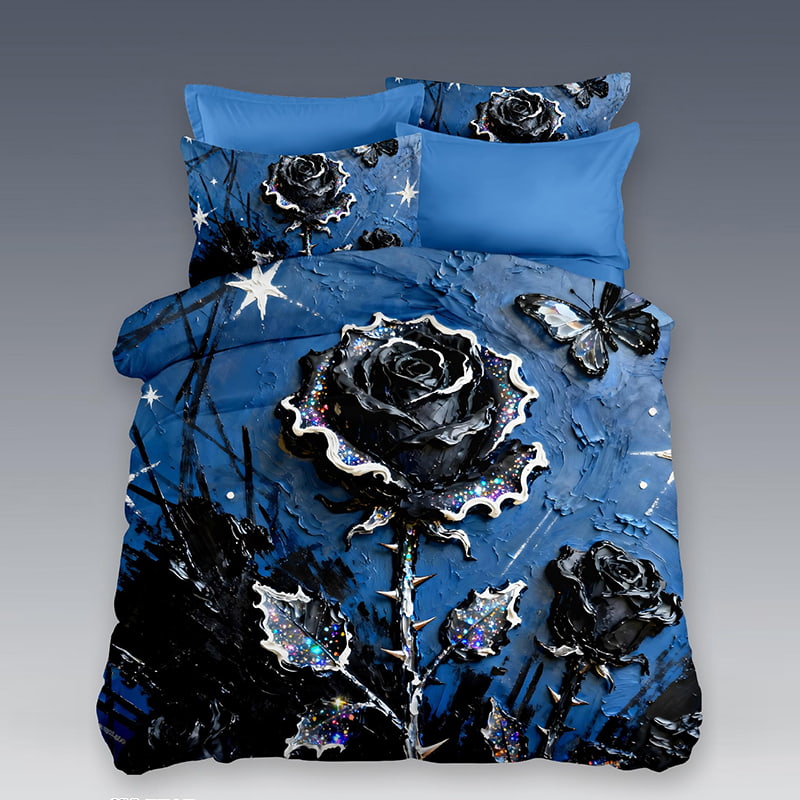 5D Oil Painting Style Digital Print Bedding Set - ‌Midnight Bloom