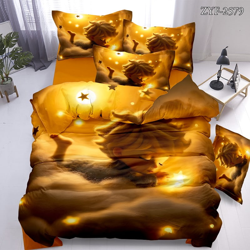 7D Digital Printed Bed Sheet Set With Dreamy Sleeping Child And Starry Night Theme