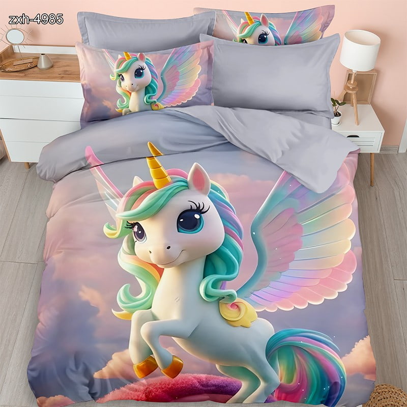 7D Digital Printed Bed Sheet Set With Cute Fantasy Unicorn Theme