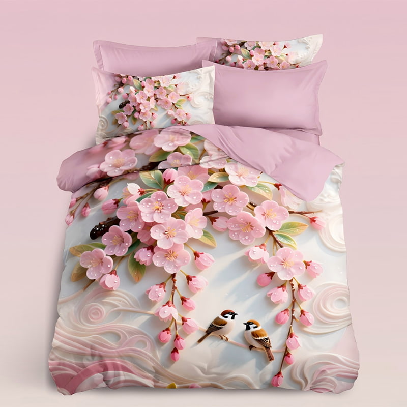 5D Floral Digital Print Bedding Set - ‌Cherry Blossom