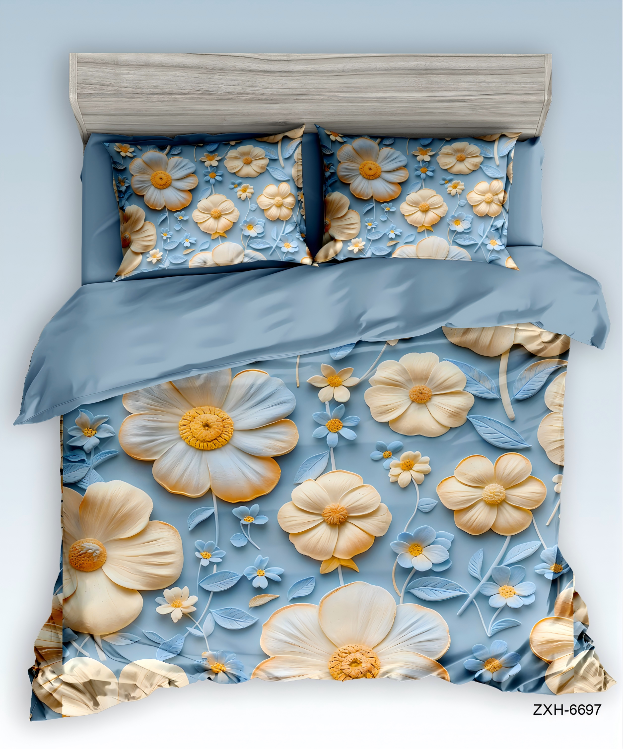 5D Digital Print Bedding Set-Pastel Floral & Textured Leaves‌