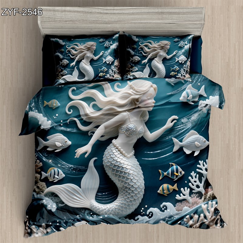 7D Digital Printed Bed Sheet Set with Enchanting Underwater Mermaid Theme