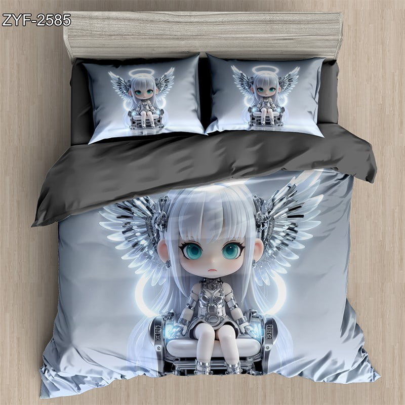 7D Digital Printed Bed Sheet Set With Futuristic Robotic Angel Theme