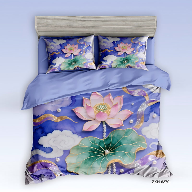 5D Floral Digital Print Bedding Set - ‌Lotus & Clouds