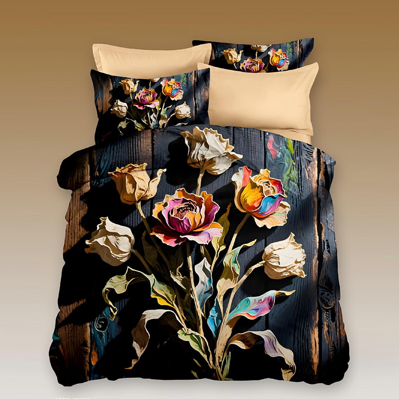 5D Floral Digital Print Bedding Set - ‌Vintage Blossom Art 