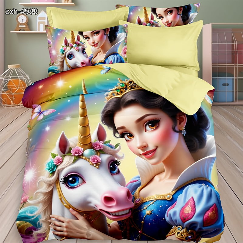 7D Digital Printed Bed Sheet Set With Princess And Unicorn Fantasy Theme