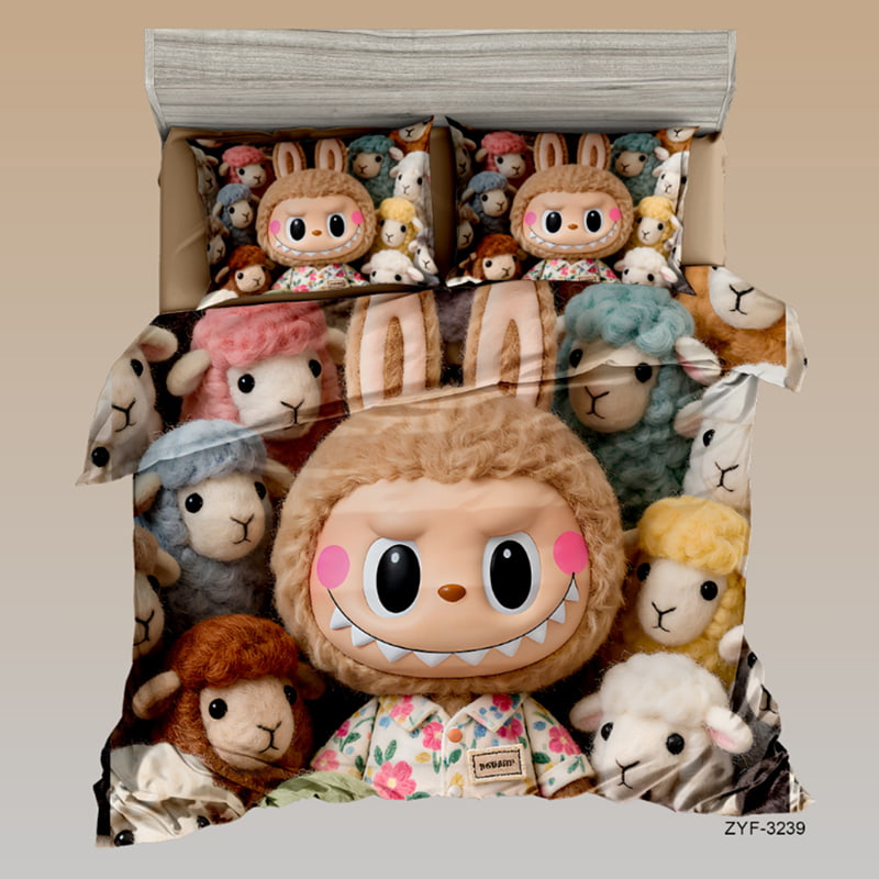 7D Digital Printed Bed Sheet Set with Cute Cartoon Animal and Sheep Theme