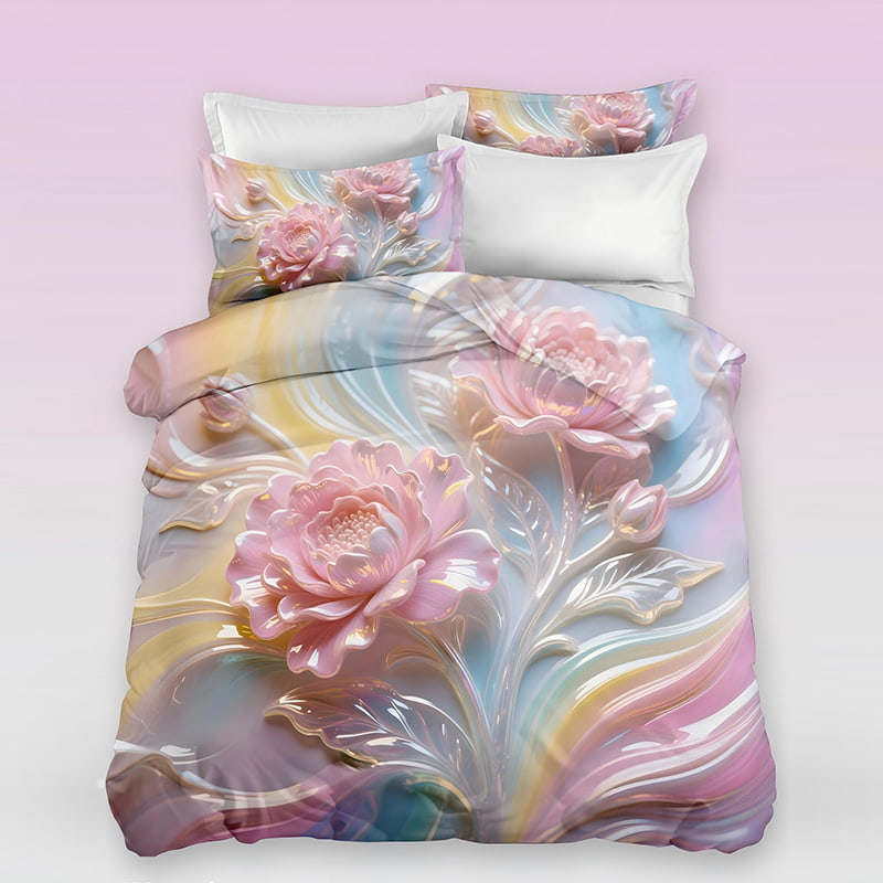 5D Floral Digital Print Bedding Set - ‌Pink Peony