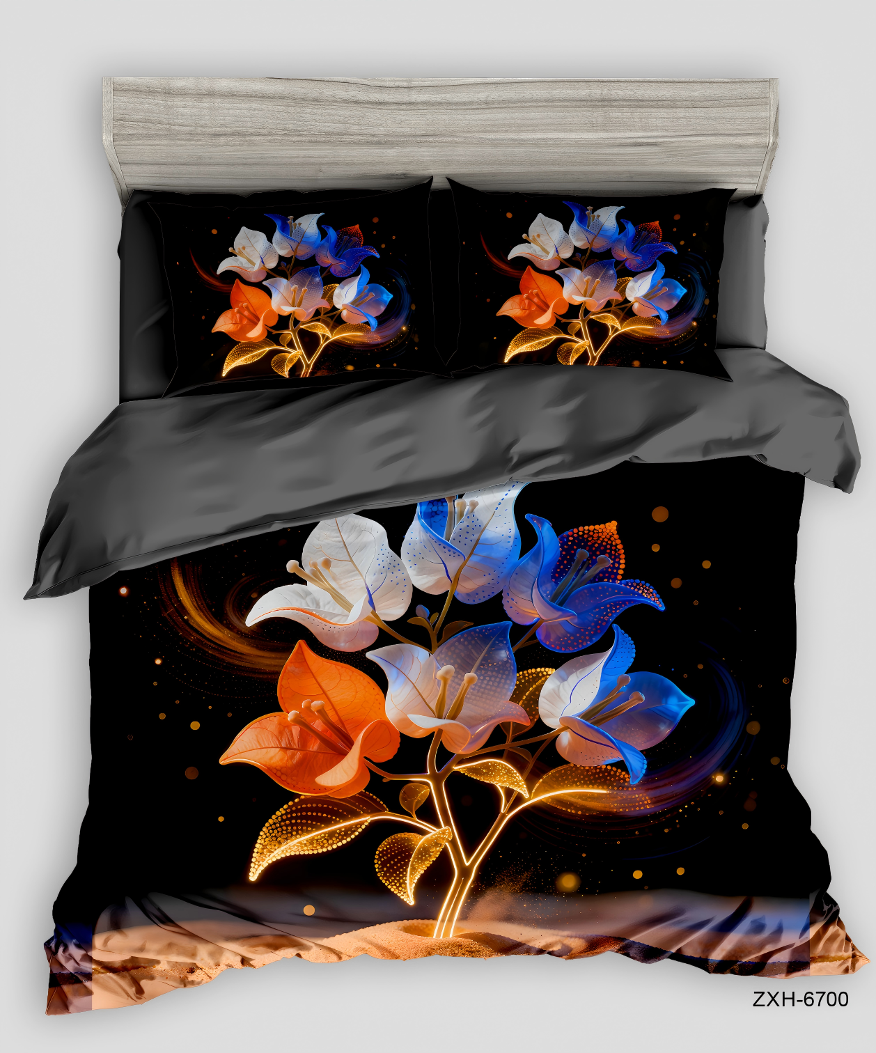5D Digital Print Bedding Set-Neon Bougainvillia & Holographic Accents‌