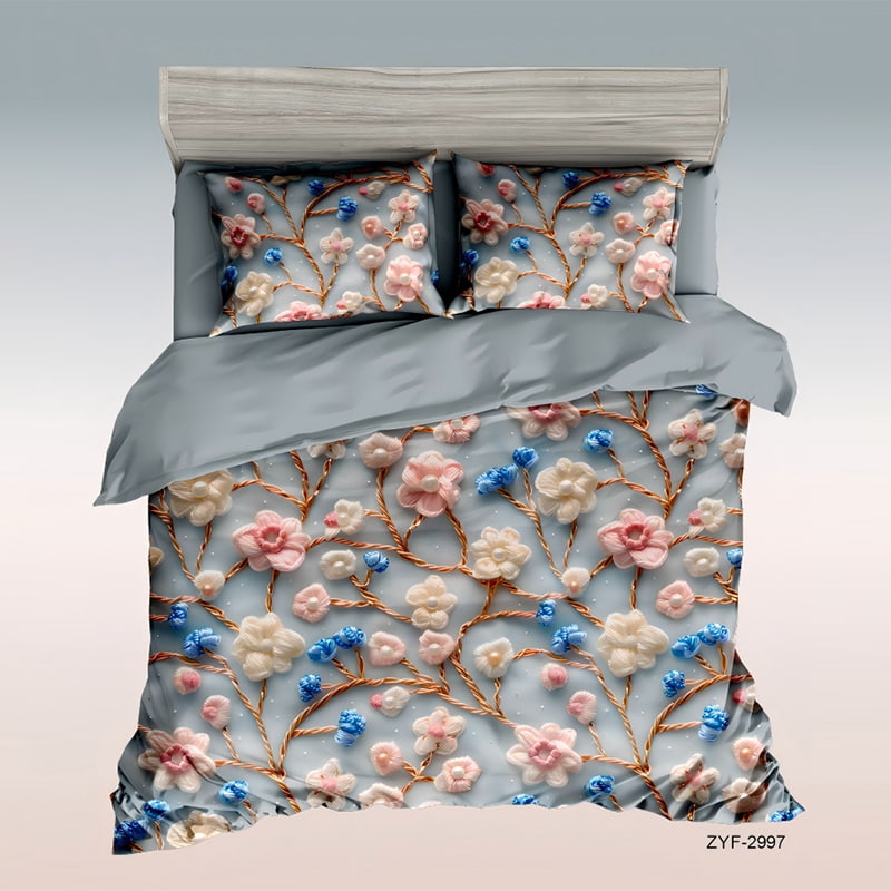 5D Floral Digital Print Bedding Set - ‌Pastel Bloom Symphony