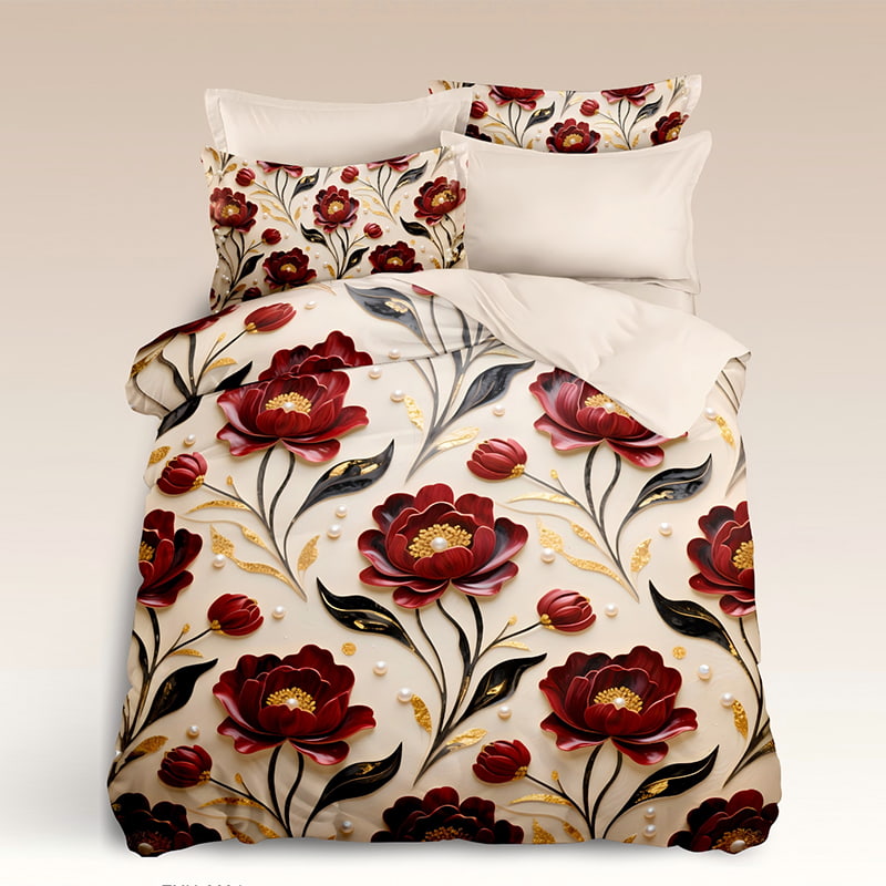 5D Floral Digital Print Bedding Set -Luxurious Red Peony