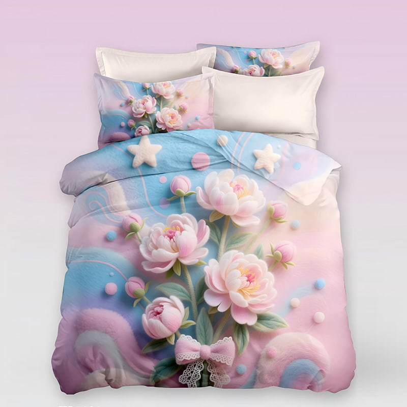 5D Floral Digital Print Bedding Set - Peony & Bow