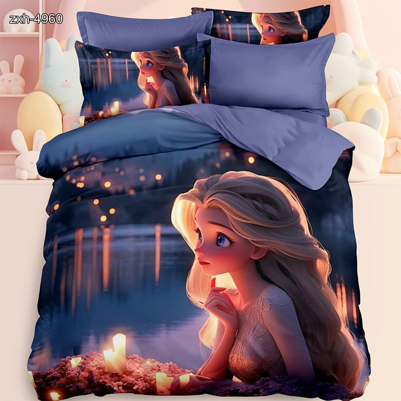 7D Digital Printed Bed Sheet Set With Dreamy Fairy Tale Princess Theme