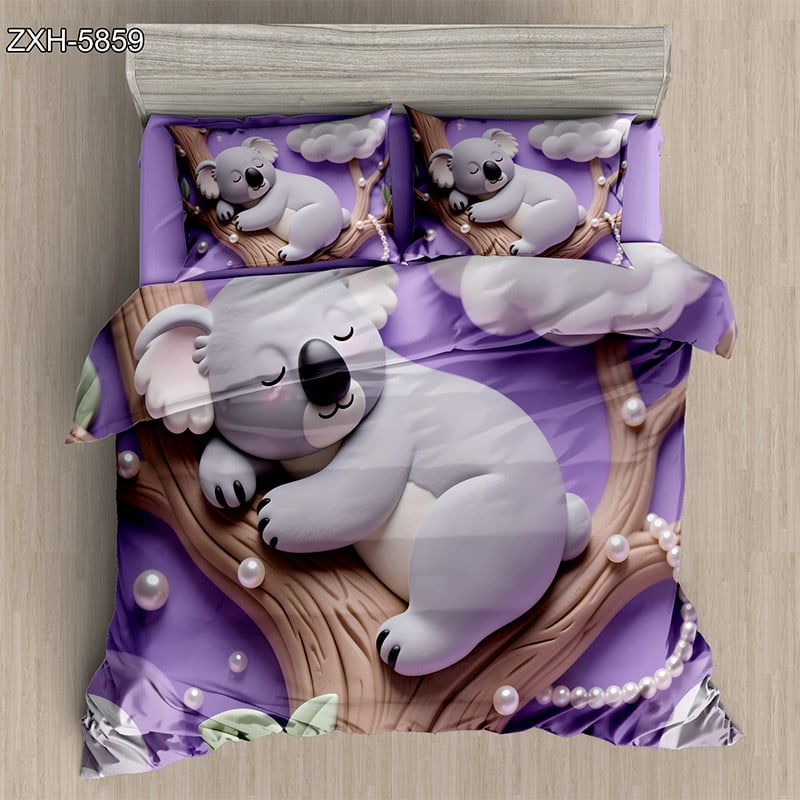 5D Digital Printed Bed Sheet Set with a Sleeping Koala on a Tree