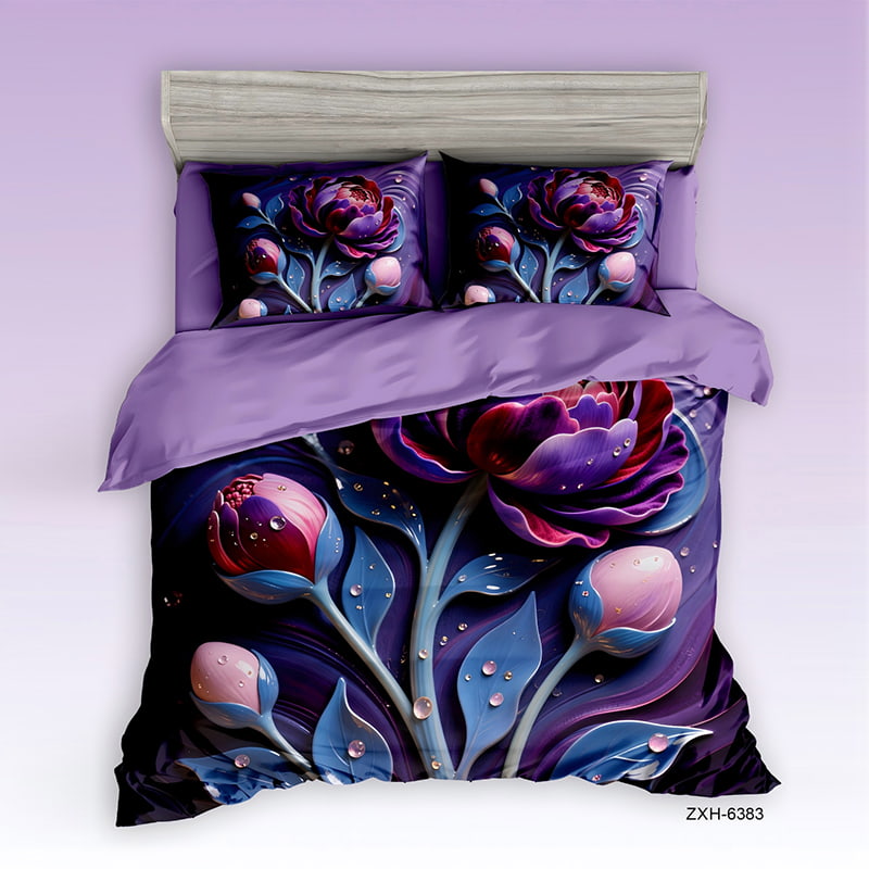 5D Floral Digital Print Bedding Set - ‌Purple Peony