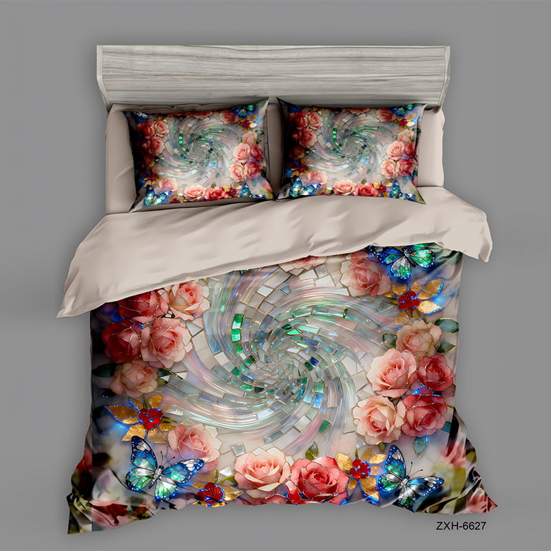 5D Floral Digital Print Bedding Set - ‌Rose & Butterfly Mosaic